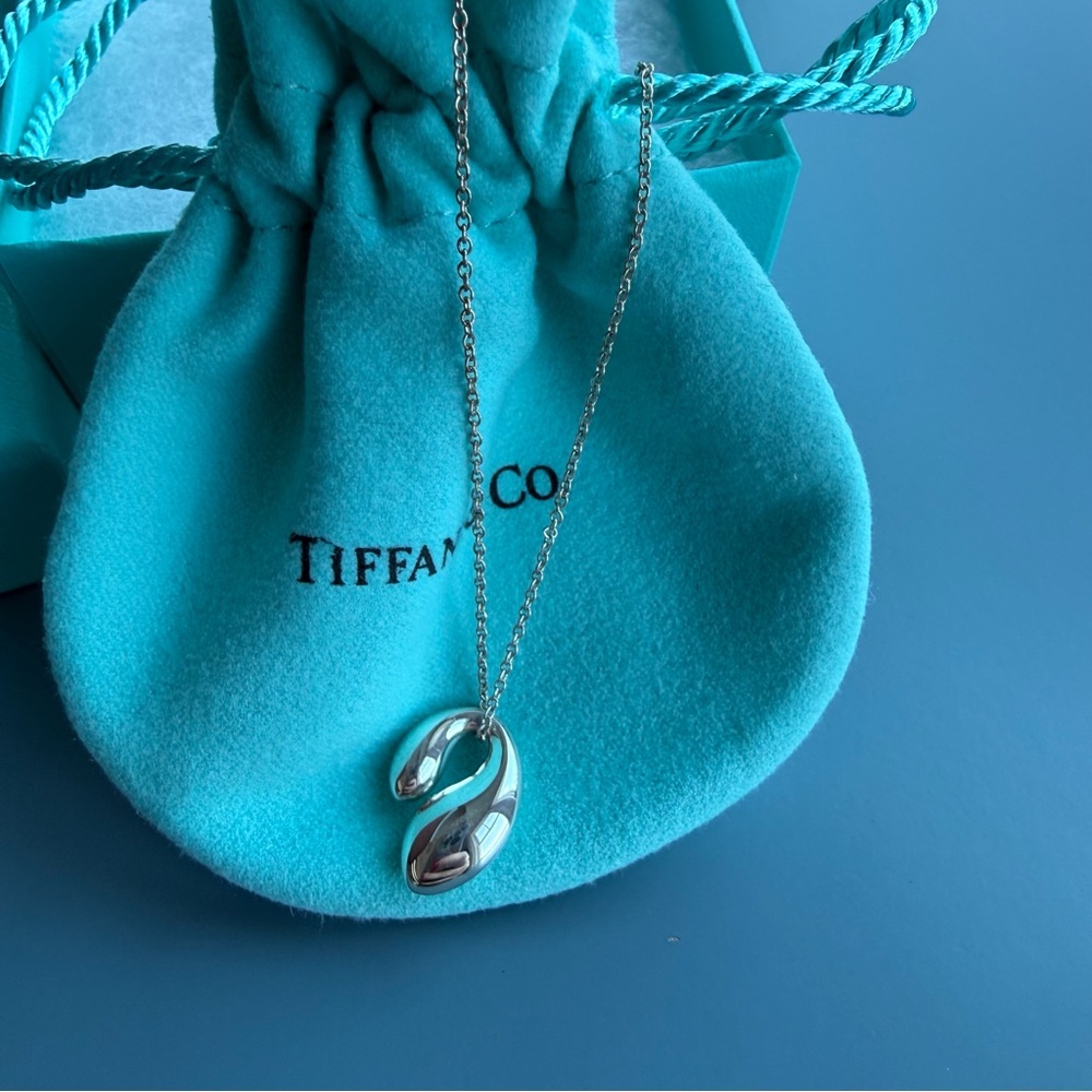 Tiffany & Co. .925 Silver Elsa Peretti Double Teardrop Necklace, PRICE FINAL - Picture 3 of 14